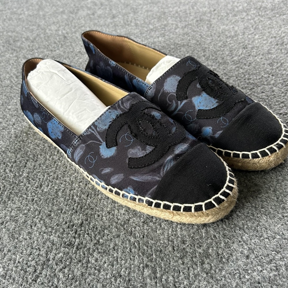 Chanel CC Espadrilles Blue Floral Print Canvas Cap Toe Size 41‎ Spain